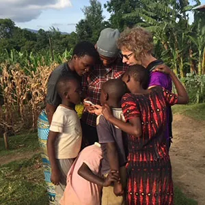 Sue with group of kids